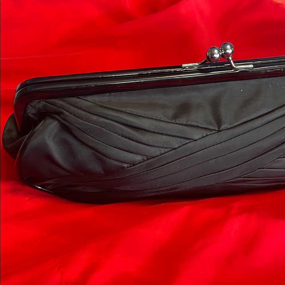 Vera Wang Black Satin Clutch with Silver Clasp